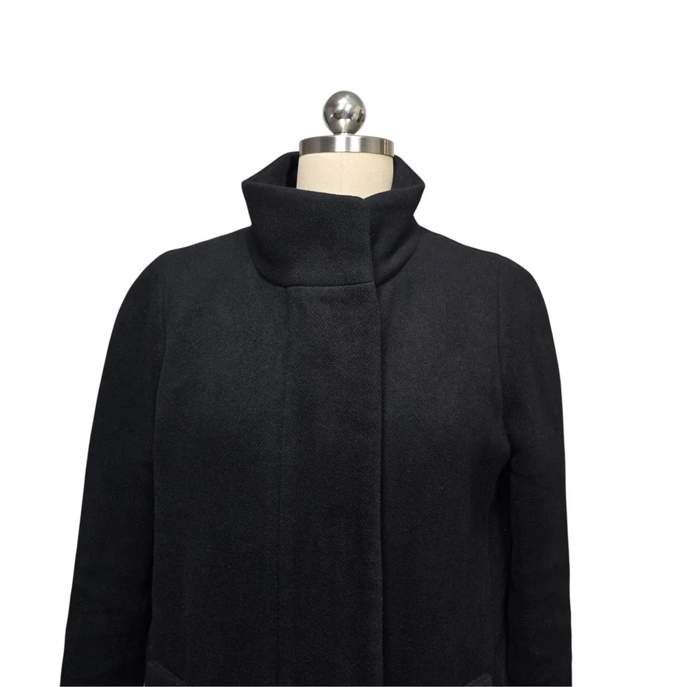 J Crew Black Wool Blend‎ Funnel Neck Coat Jacket Size 6